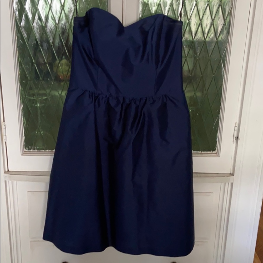 Strapless LulaKate Navy Dress with pockets!